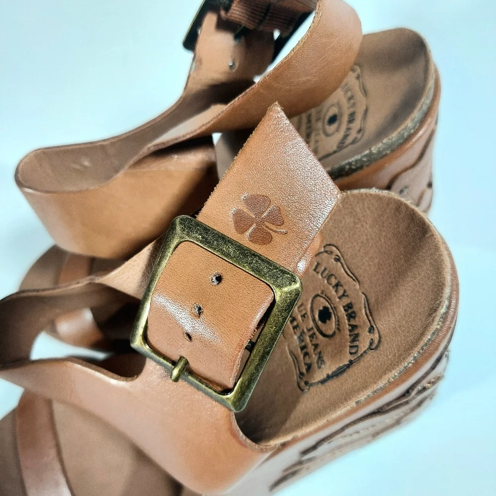 Lucky Brand Women's Stillwater Leather Floral Applique Boho Chic Wedges